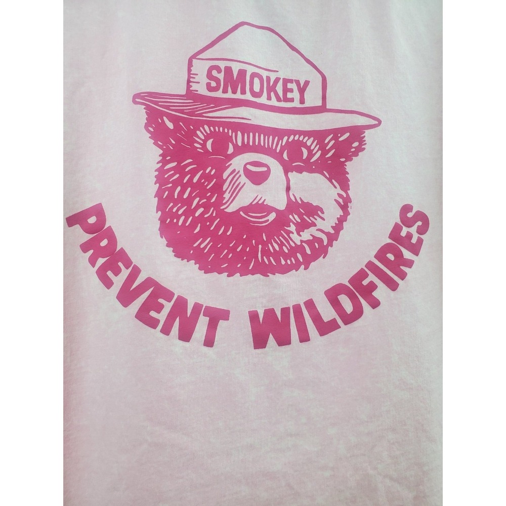 Womens Large Smokey Bear Pink Graphic T Shirt Licensed Outdoors Retro Tee - Picture 4 of 10